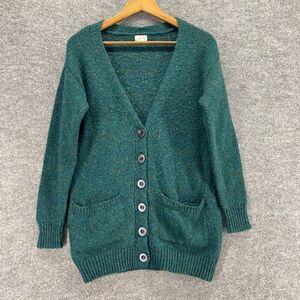 A New Approach Cardigan Women XS Green V-Neck Button Knit Long Sleeve Pockets